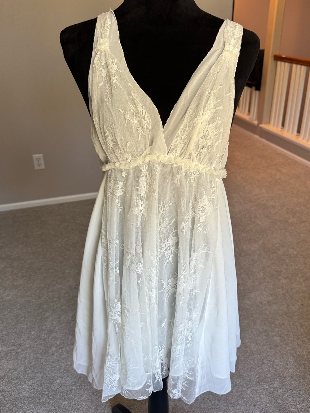 Oscar de la Renta Pink Label Cream Lace babydoll chemise nightie Large Bride